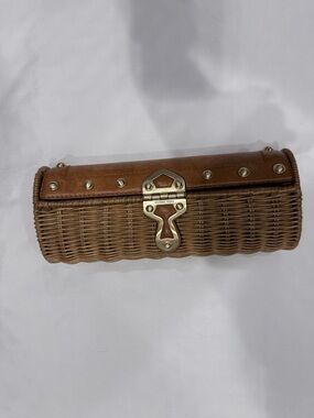 Michael Kors Woven Rattan Clutch with Tan Leather Trim